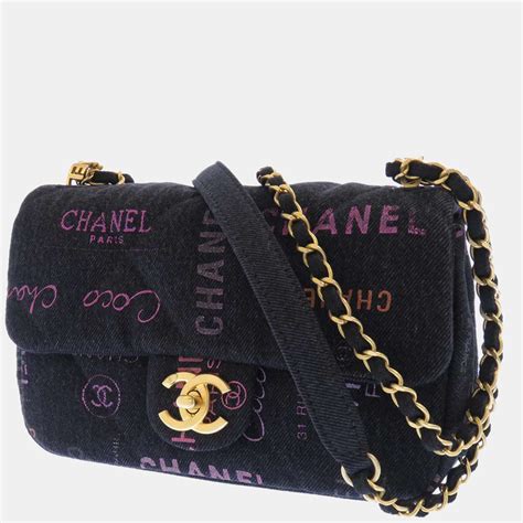 chanel denim embroidery bag pre owned|Chanel denim shopping bag.